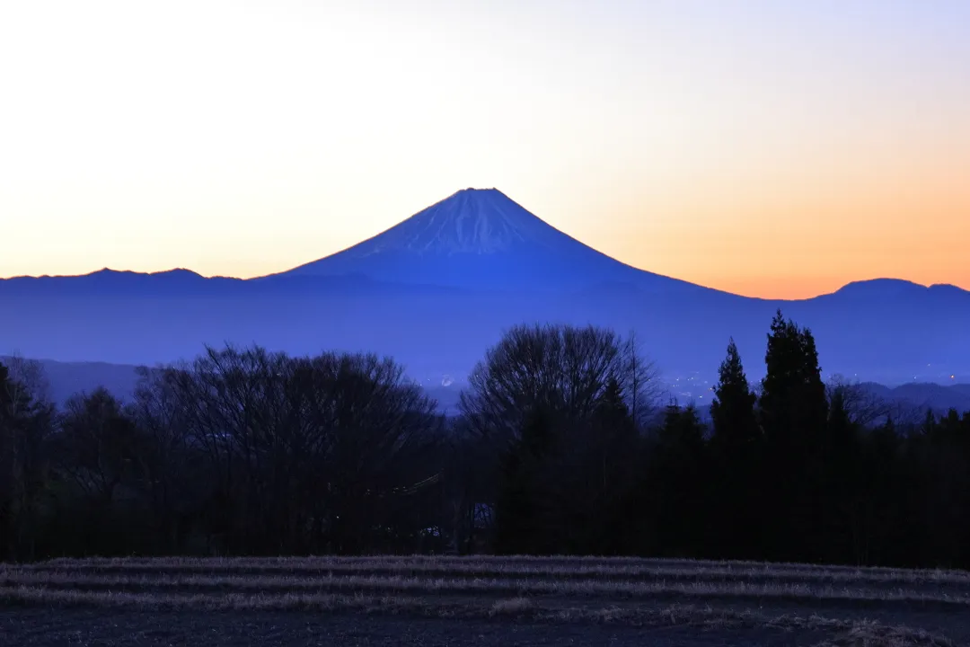 八ヶ岳山麓の高原から早朝の富士山