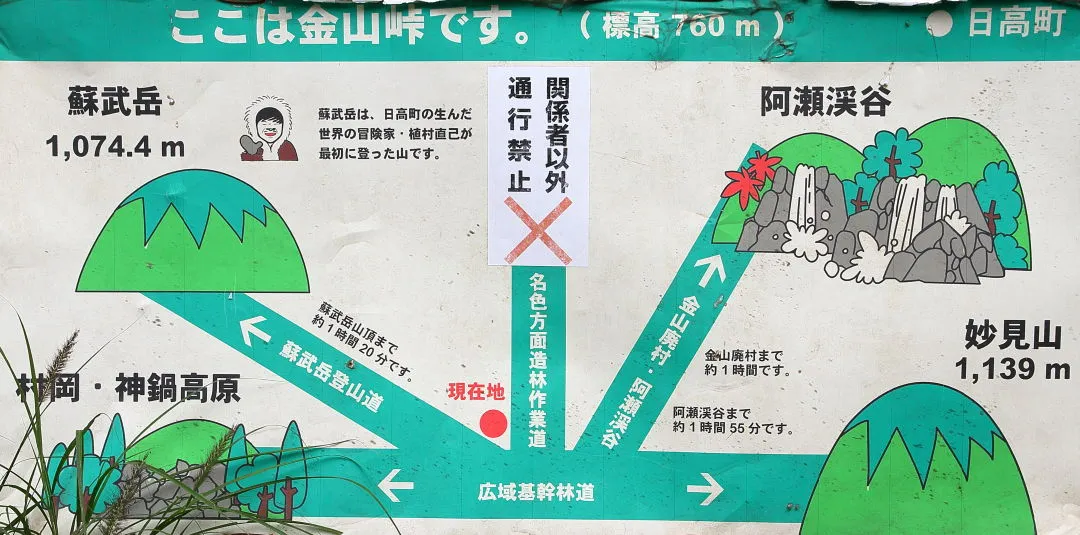 金山峠の道路案内看板