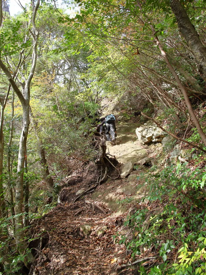 展望岩へ登る登山者