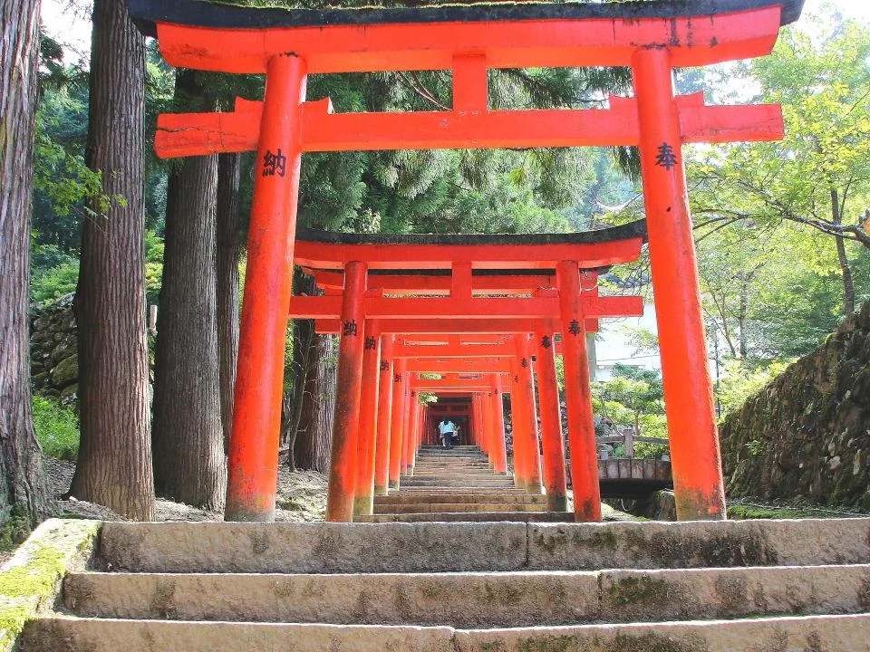 稲荷神社への石段と朱の鳥居