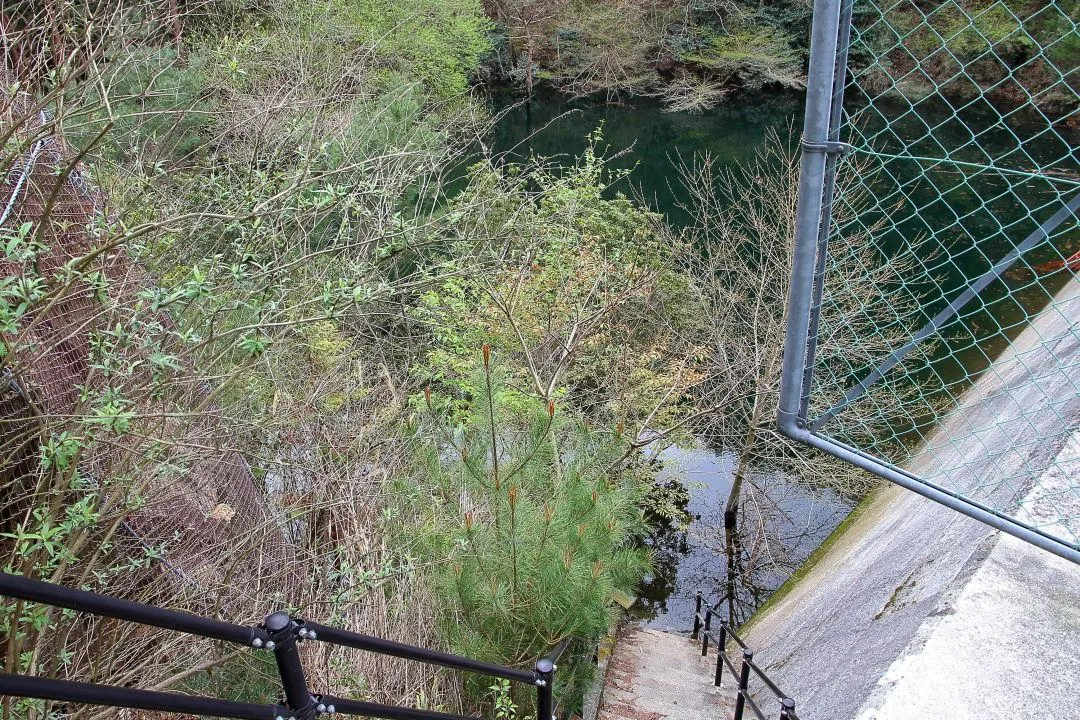 階段下の登山道は水没